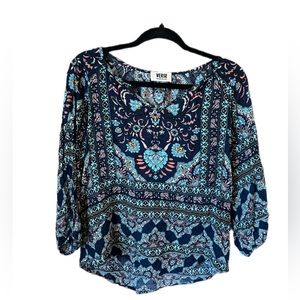 Verse Women’s Tapestry Multicolor Print 3/4 Sleeve Blouse Size Large